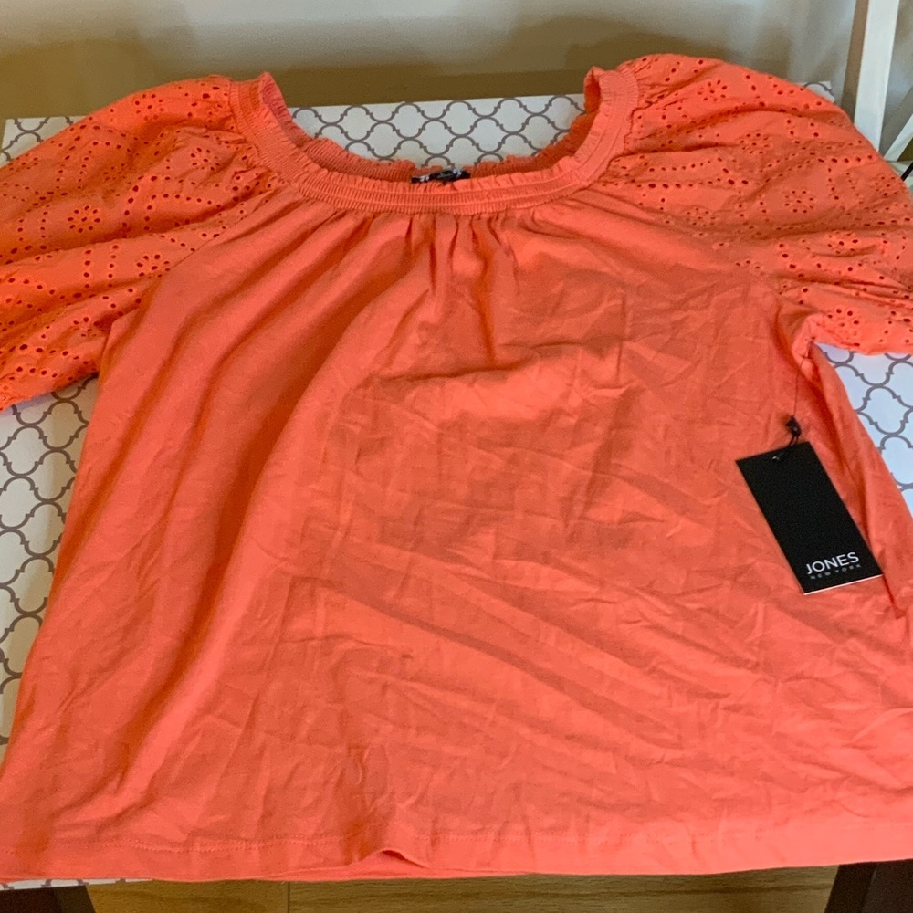 Jones New York Coral Eyelet Sleeve Blouse